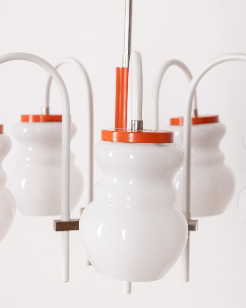 Métal lustre vintage des années 70 en métal orange et verre design italien en vente