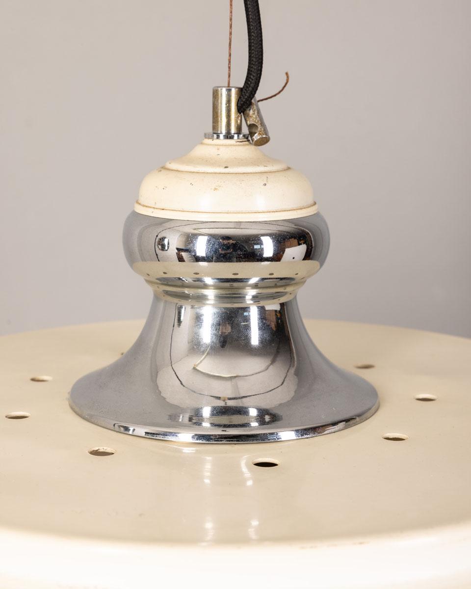 Metal Vintage 70's white metal chandelier Italian design For Sale