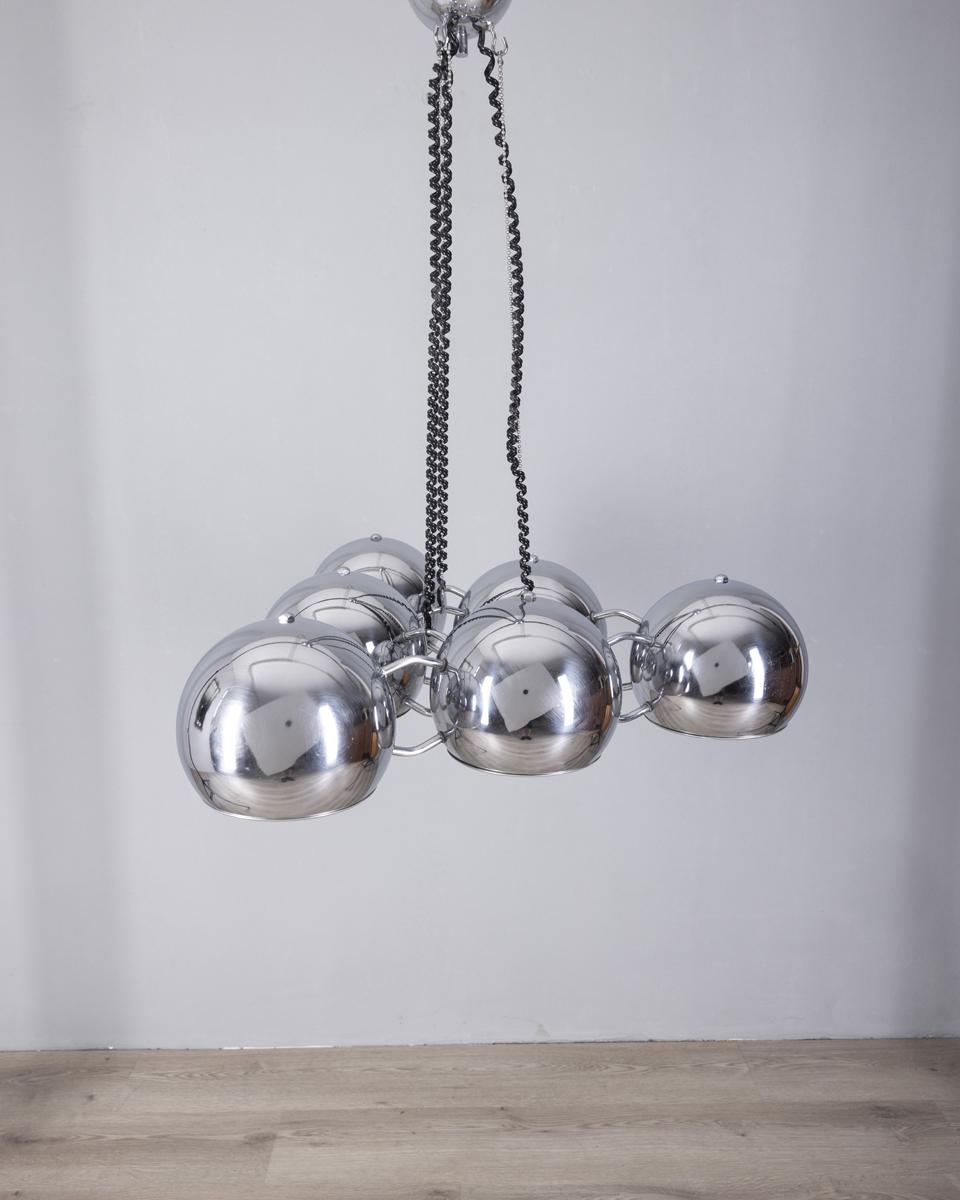 Space Age Lampadario vintage anni 70 in metallo cromato design Goffredo Reggiani in vendita