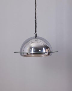 Lustre vintage des années 70 en métal chromé et verre, design italien