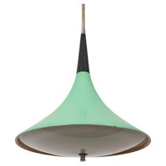 Retro 1970s green metal and glass chandelier Italian design