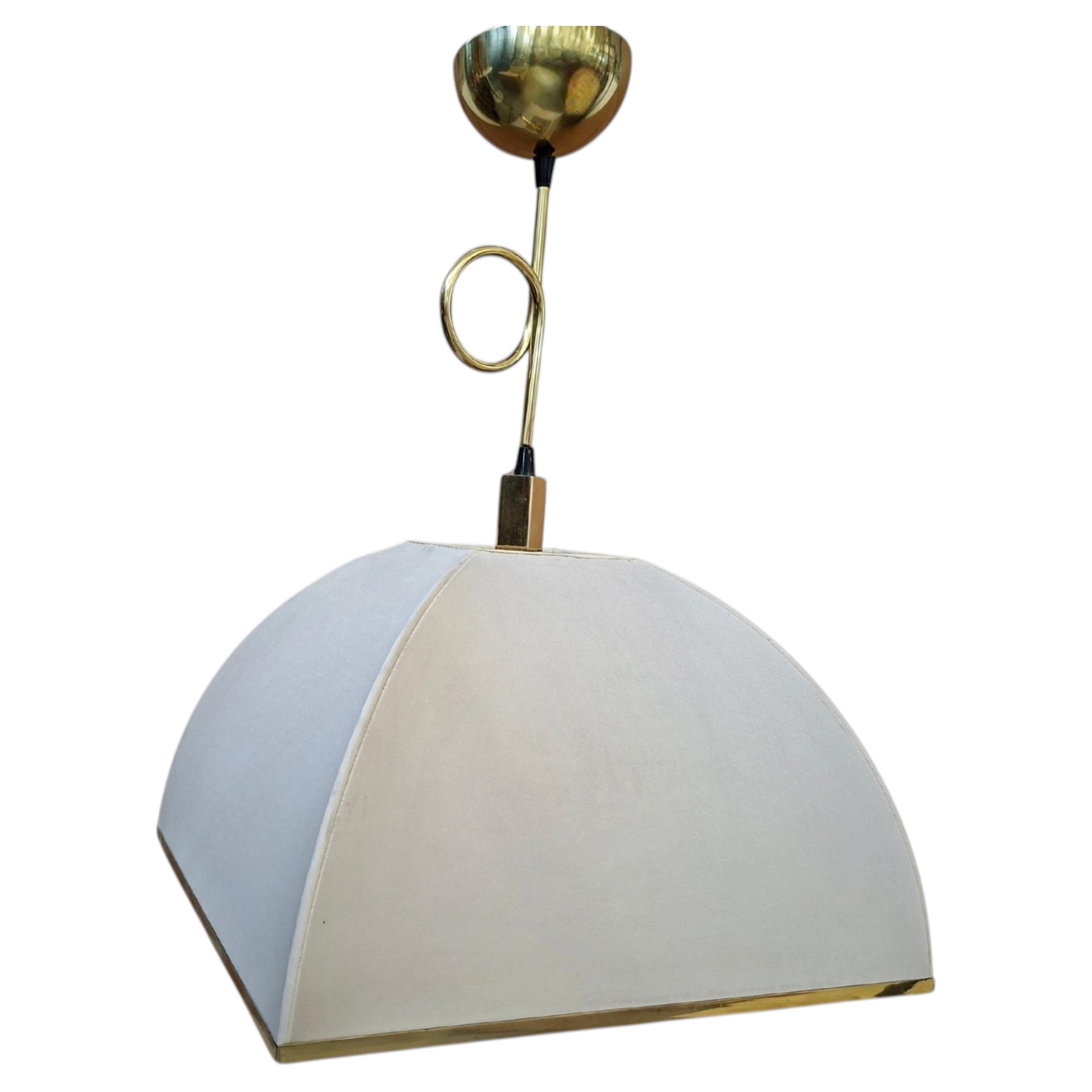 Vintage 70s Brass and Fabric Chandelier