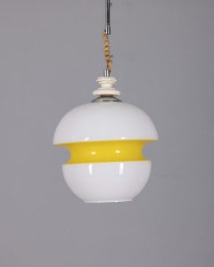 70s vintage chandelier in white and yellow glass Italian design
