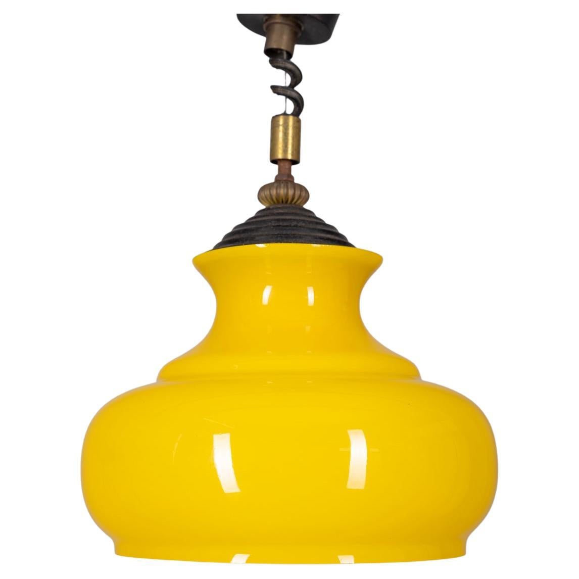 1970s vintage yellow glass chandelier Italian design