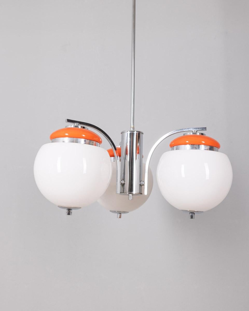Mid-Century moderno Lampadario vintage anni 70 metallo arancione e vetro design Italiano in vendita