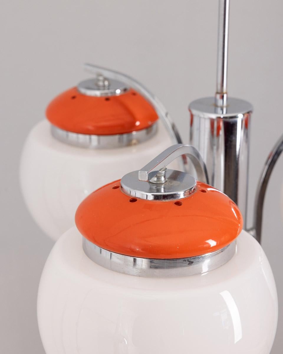 Fine XX secolo Lampadario vintage anni 70 metallo arancione e vetro design Italiano in vendita