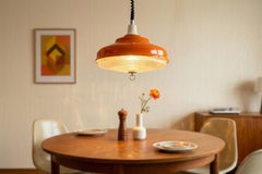 Lustre Vintage 70s Space Age - Orange et Cristal - Ø 38cm