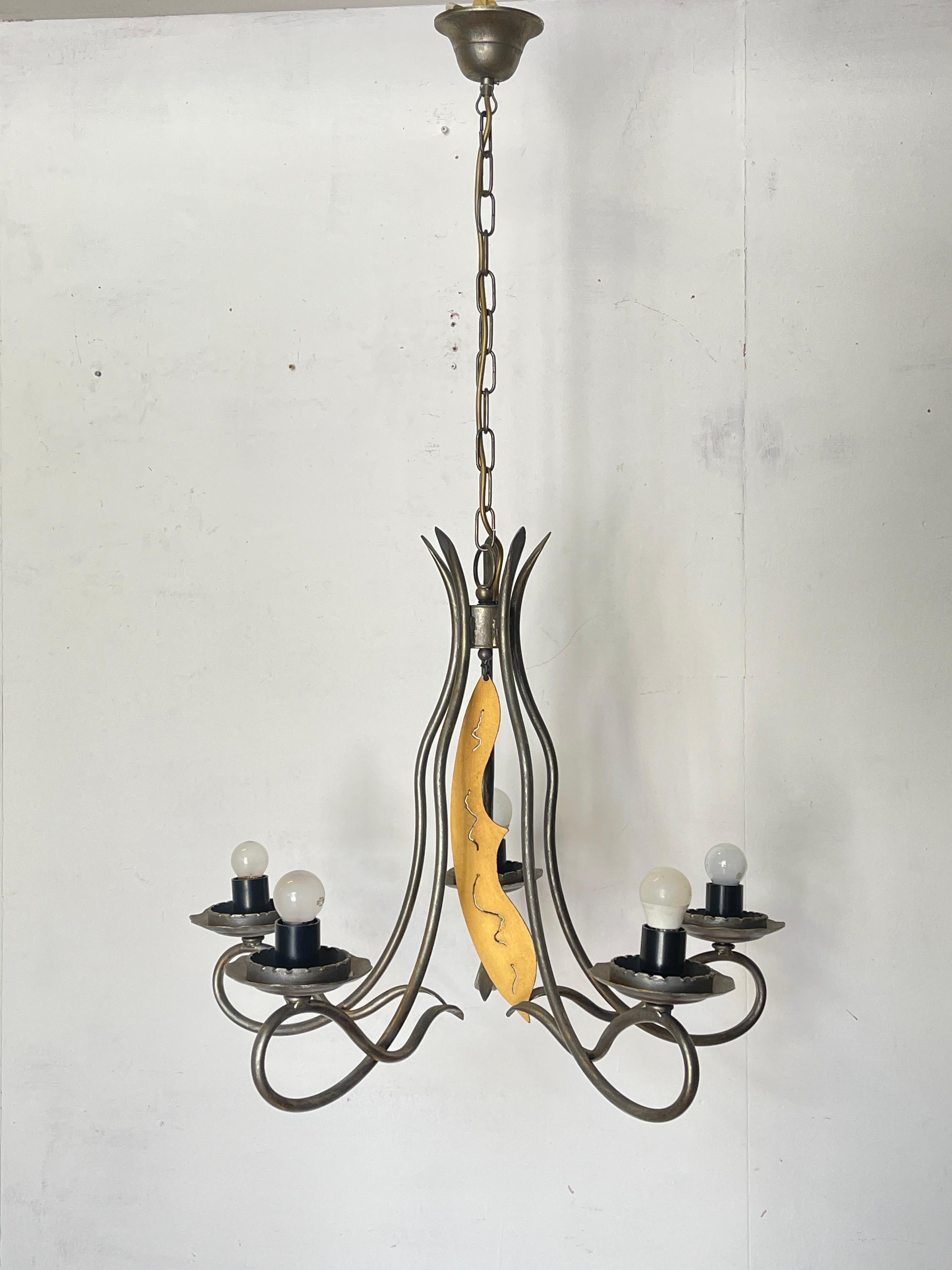 Rustic Vintage Wrought Iron Chandelier - Unique Handcrafted Style For Sale