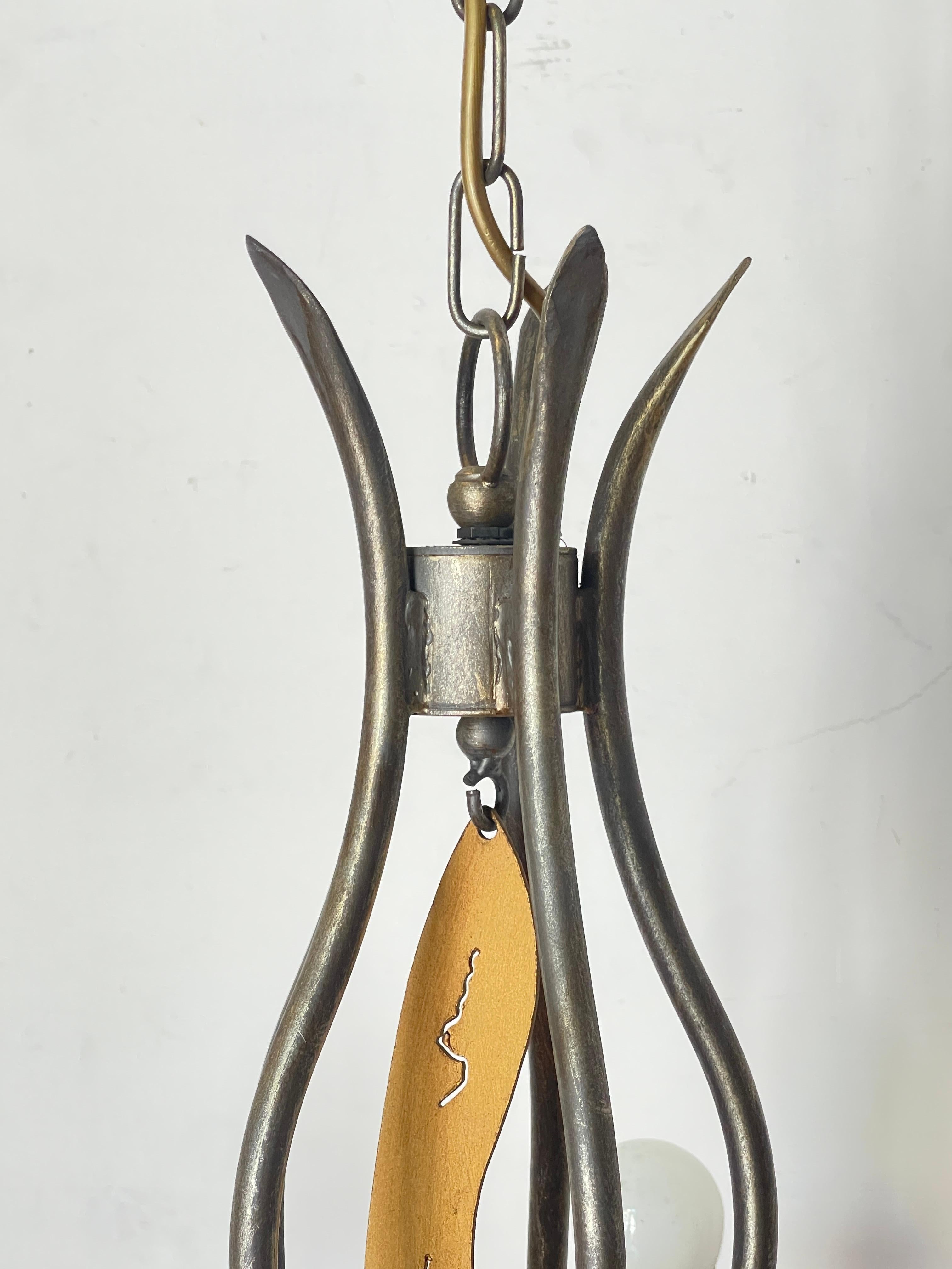 Hammered Vintage Wrought Iron Chandelier - Unique Handcrafted Style For Sale