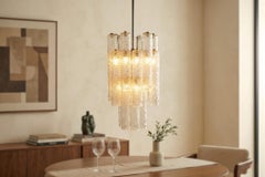 Vintage Murano Glass "Ice Effect" Chandelier - 1970s - Mid Design