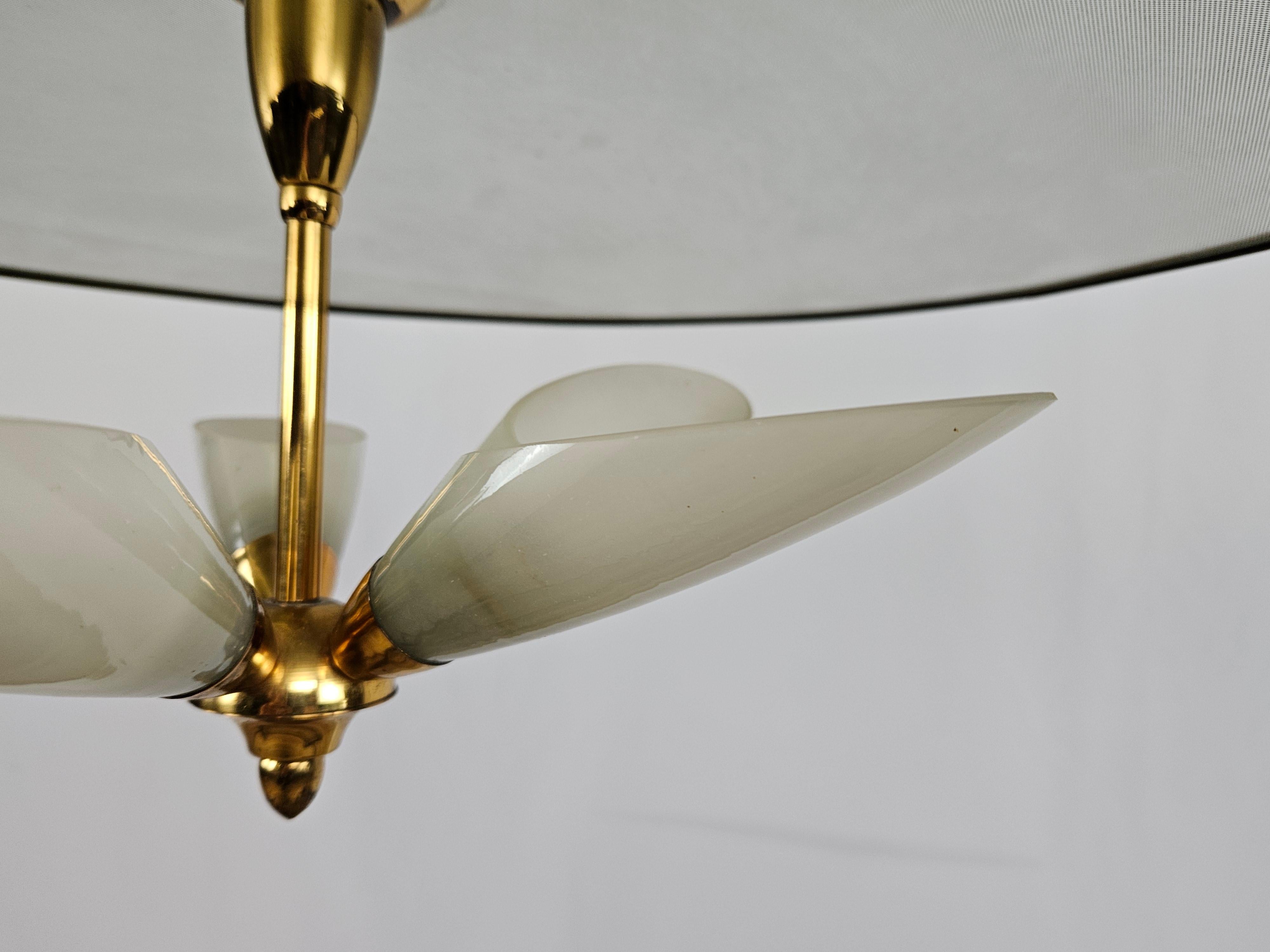 Vintage Glass and Brass Chandelier For Sale 2