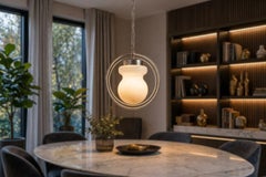 Lustre Vintage Space Age - Design des années 70 - Verre opale et chrome