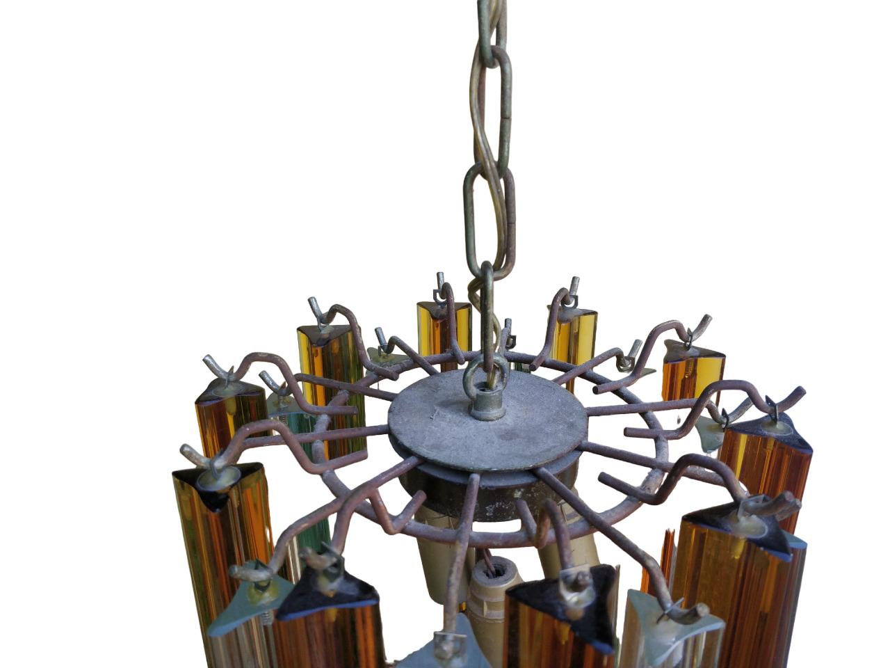 Hand-Crafted Venini vintage Murano glass chandelier 1970s orange and white For Sale