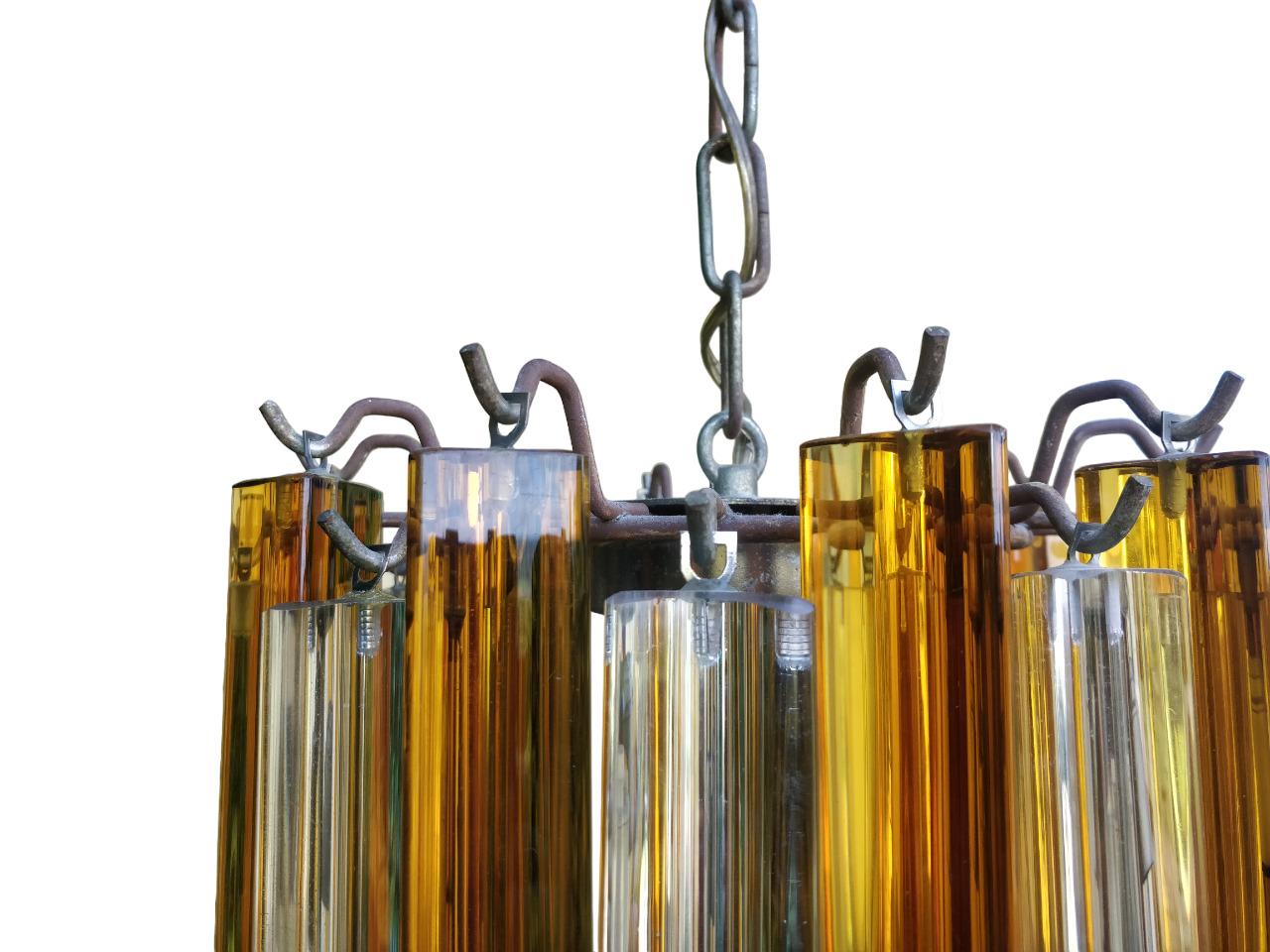 Murano Glass Venini vintage Murano glass chandelier 1970s orange and white For Sale