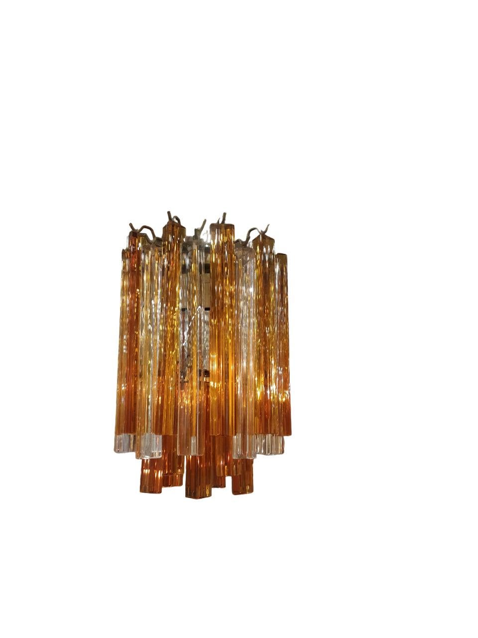 Venini vintage Murano glass chandelier 1970s orange and white For Sale 1