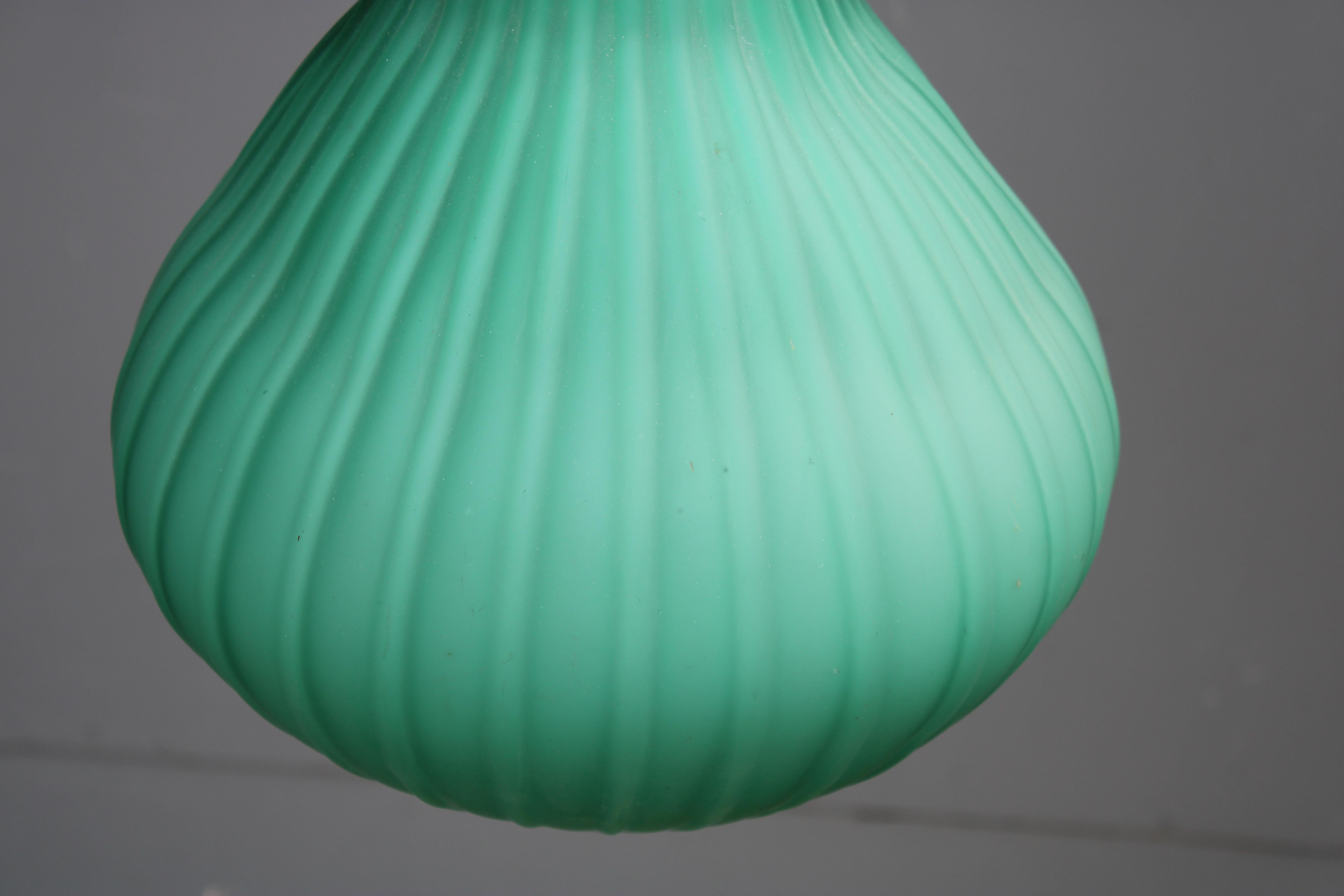 Mid-20th Century Vistosi Chandelier Green color Murano Glass and Brass 1950s For Sale