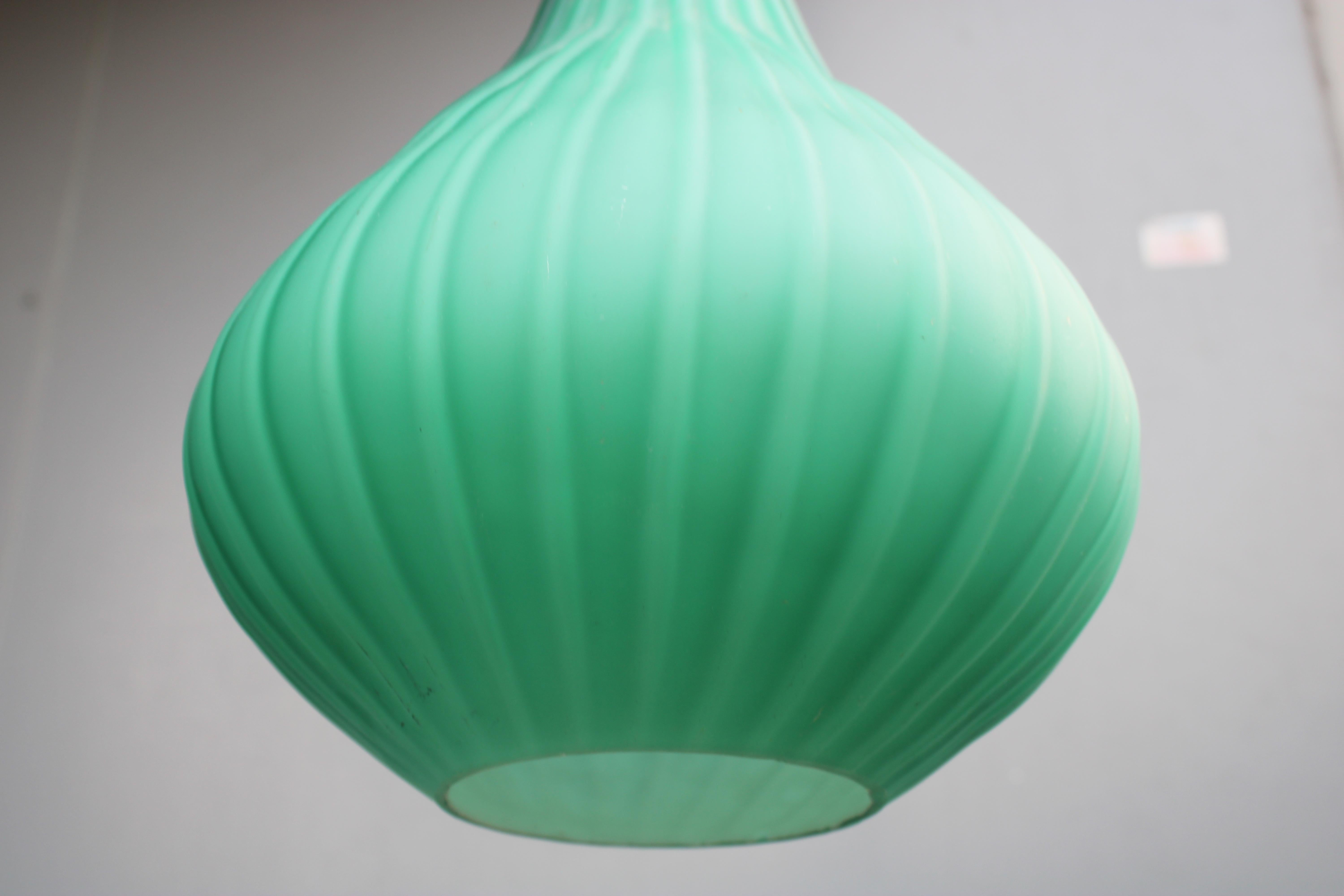 Vistosi Chandelier Green color Murano Glass and Brass 1950s For Sale 1