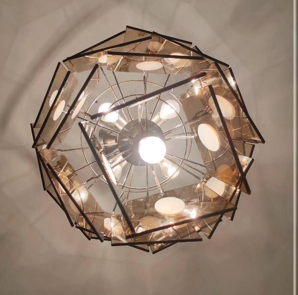 Lámpara de araña  Vistosi cristal de Murano 5 luces Siglo XX Años 60, 70. Moderno de mediados de siglo en venta