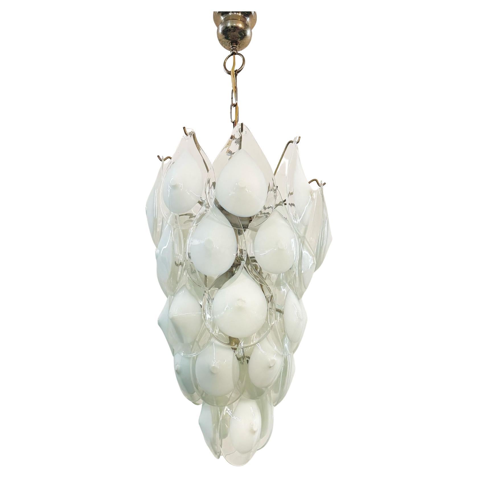1960s opaline glass Vistosi chandelier in Murano glass