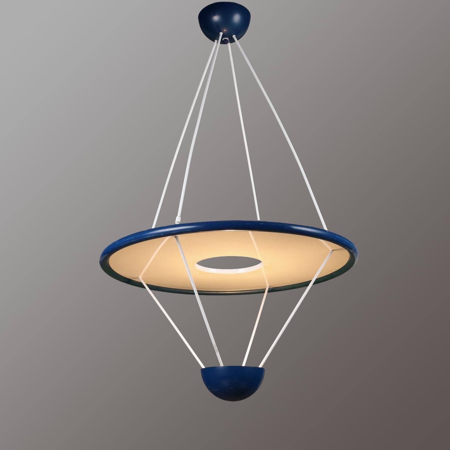 Reflected light ceiling lamp made of enameled metal. 