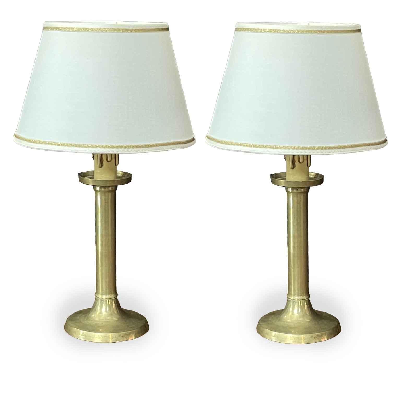 Italian Brass Candle Holder Bedside Lamps  19th Century Set of Two For Sale 1