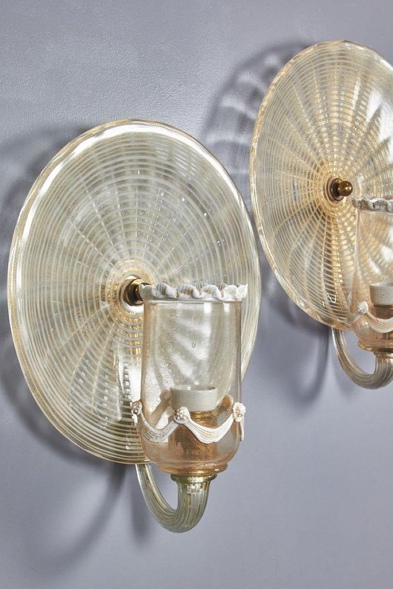 Mid-20th Century Hercules Barovier glass wall lamps, 1930s, set of 2 For Sale