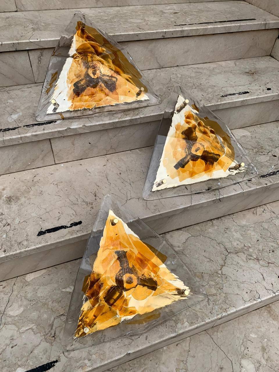 En vente un set de 3  Lampade da parete degli anni '70-80 (appliques / appliques) della vetreria di Murano 