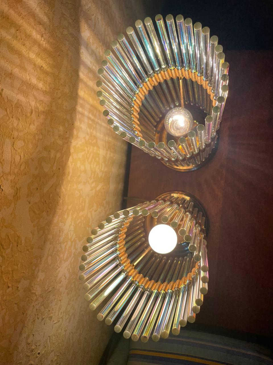 Gold Plate Iridescent Murano glass table lamps by Gaetano Sciolari, 1965 For Sale