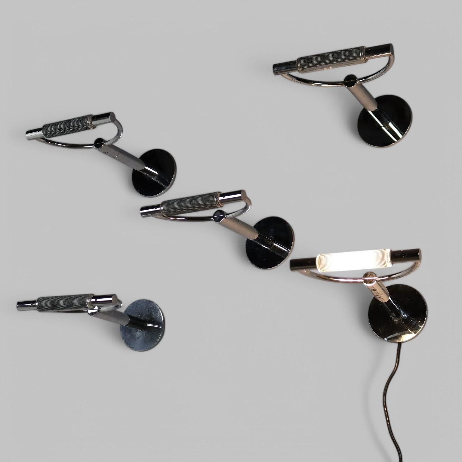 Group of 5 wall/ceiling lamps, nickel-plated metal. 