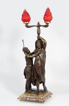 French Bronze Patinated Table Lamp by Huzel et Fils, Circa 1860