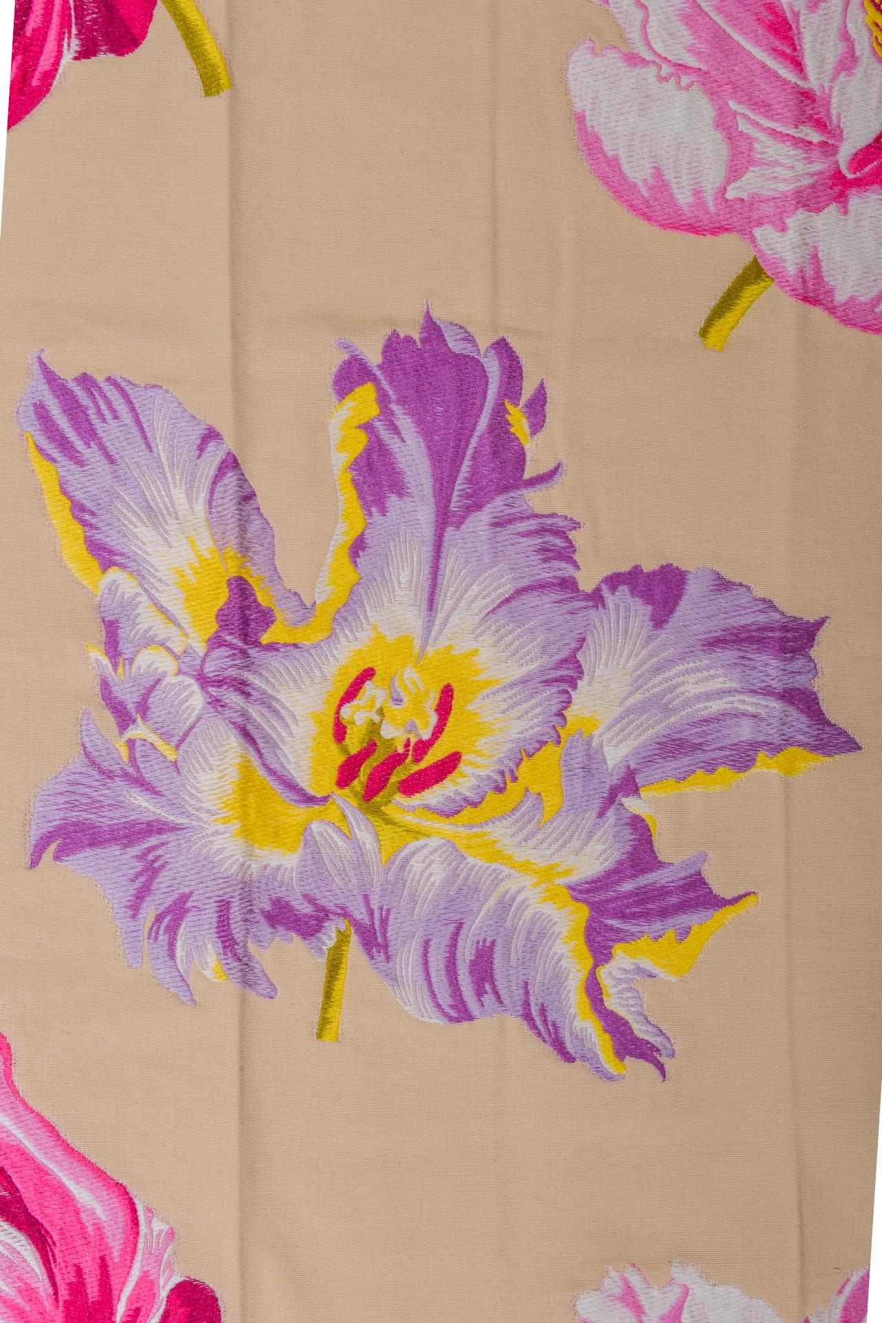 Machine-Made Lampas Textile Fabric Remnant with Large Flowers: Make an OFFER For Sale