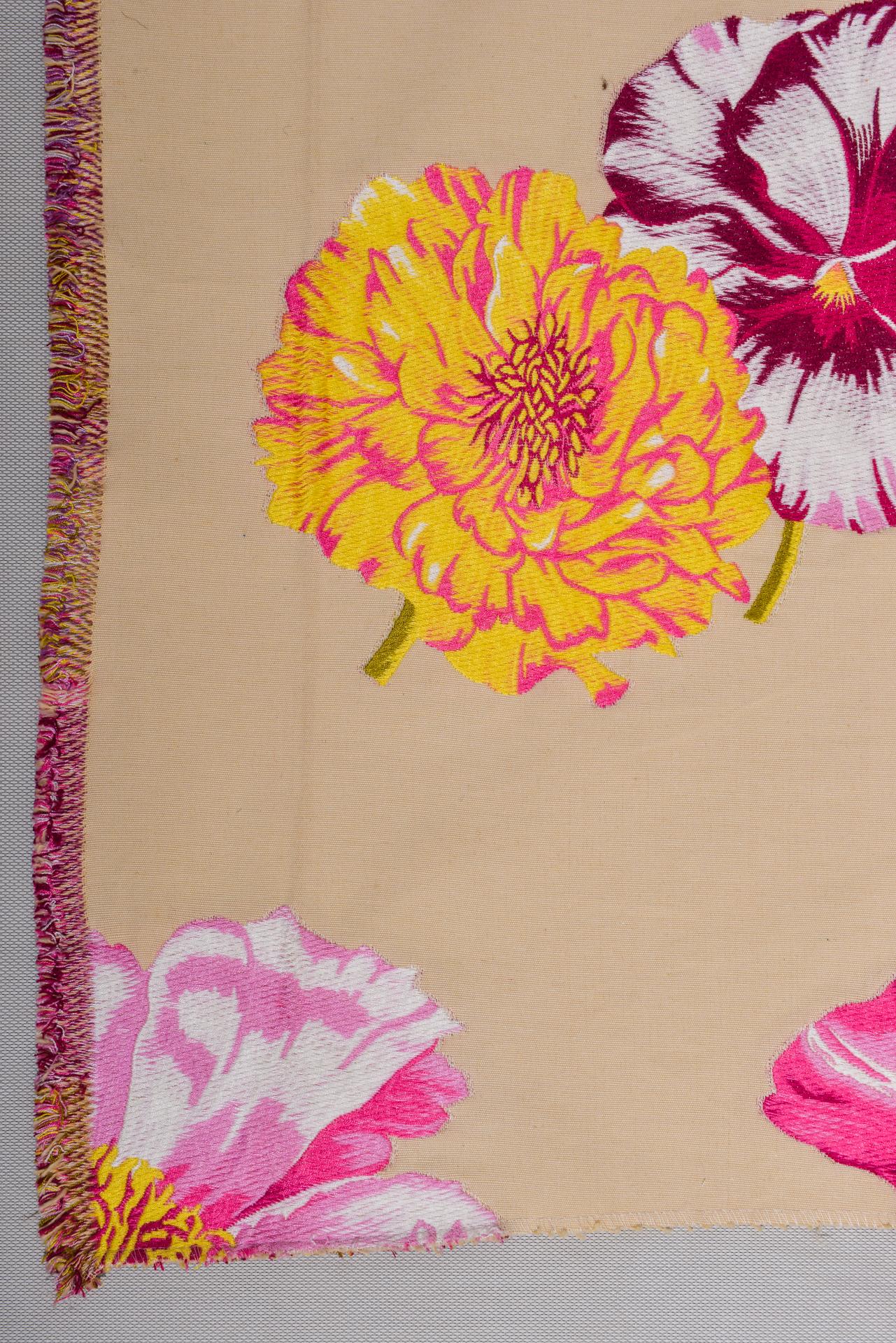 Lampas Textile Fabric Remnant with Large Flowers: Make an OFFER For Sale 1
