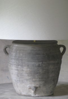 Lamp, Clay Pot Lamp, Organic Lamp, Grey Stone Lamp, Old Lamp, Linen Shade