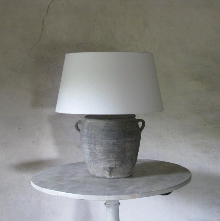Lamp, Clay Pot Lamp, Organic Lamp, Grey Stone Lamp, Old Lamp, Linen Shade  at 1stDibs | clay pot table lamps