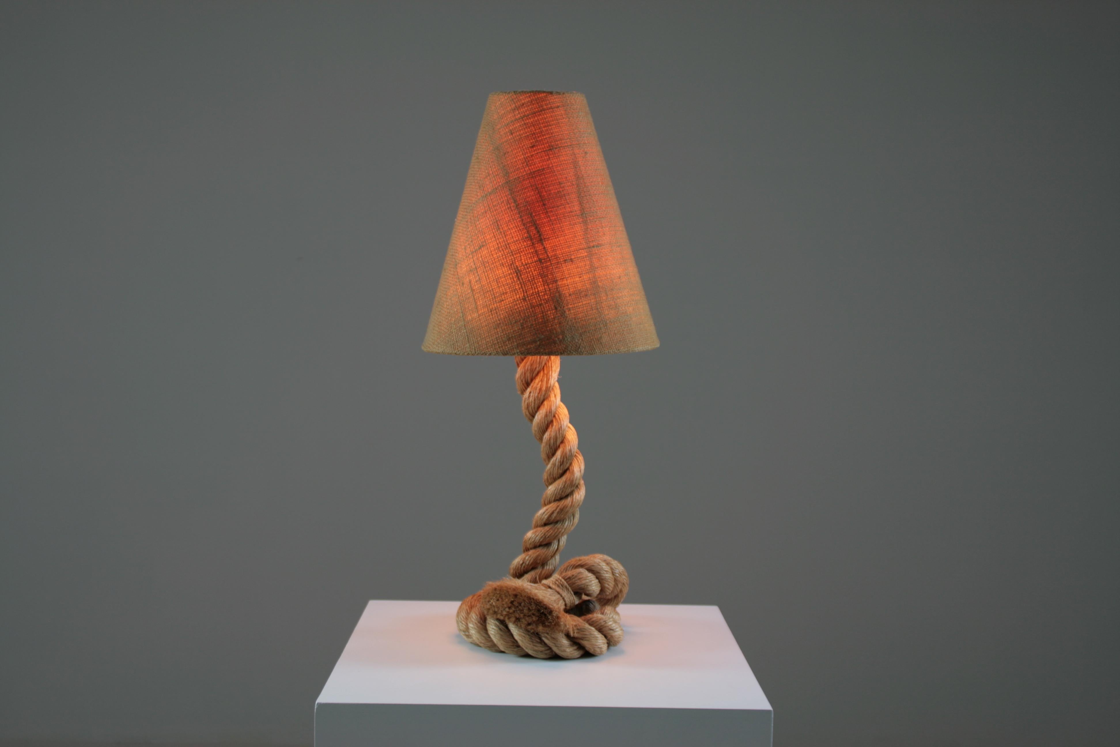 French Rope Table Lamp And Jute Shade By Audoux & Minet, 1950s In Excellent Condition For Sale In GRENOBLE, FR
