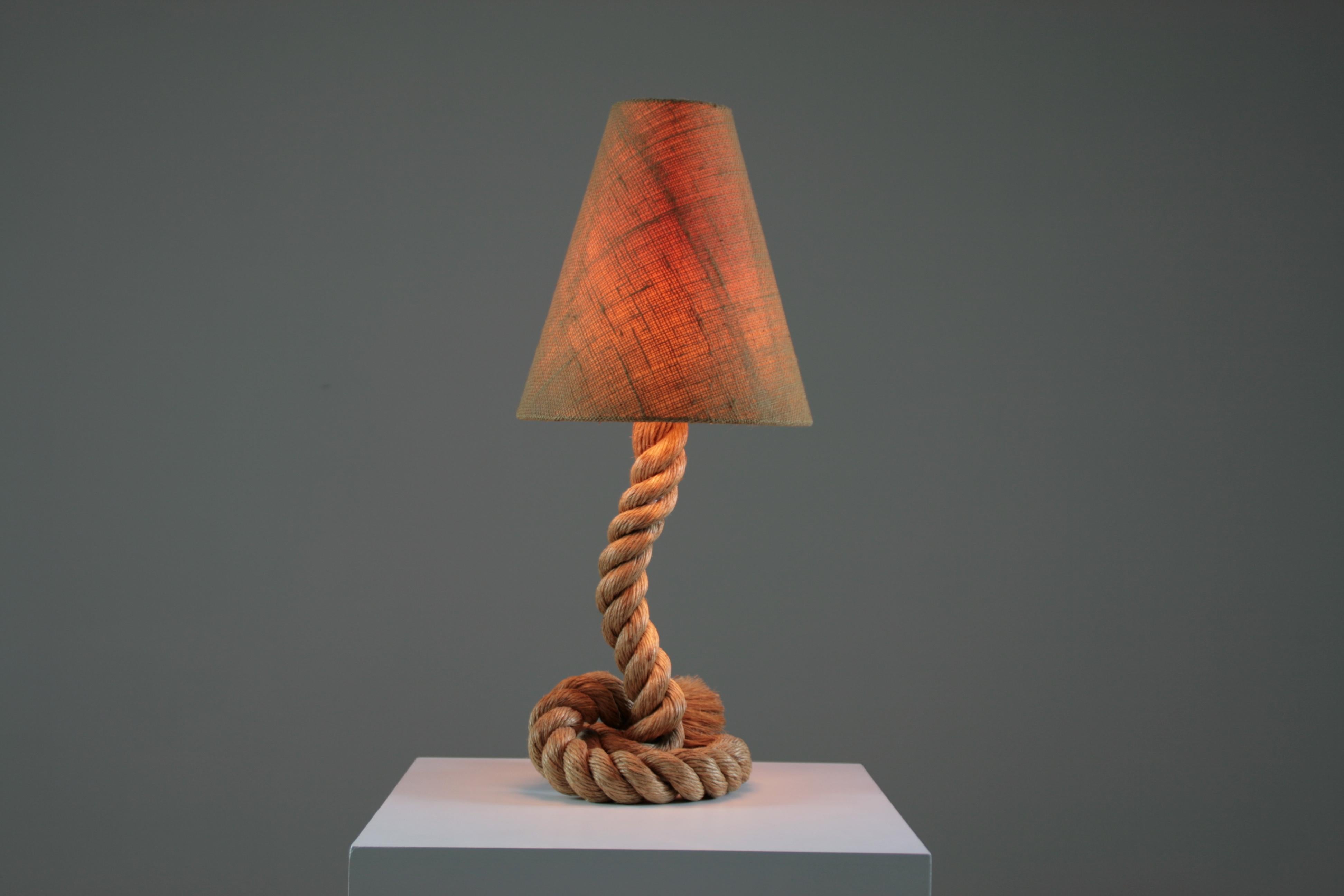 Mid-20th Century French Rope Table Lamp And Jute Shade By Audoux & Minet, 1950s For Sale