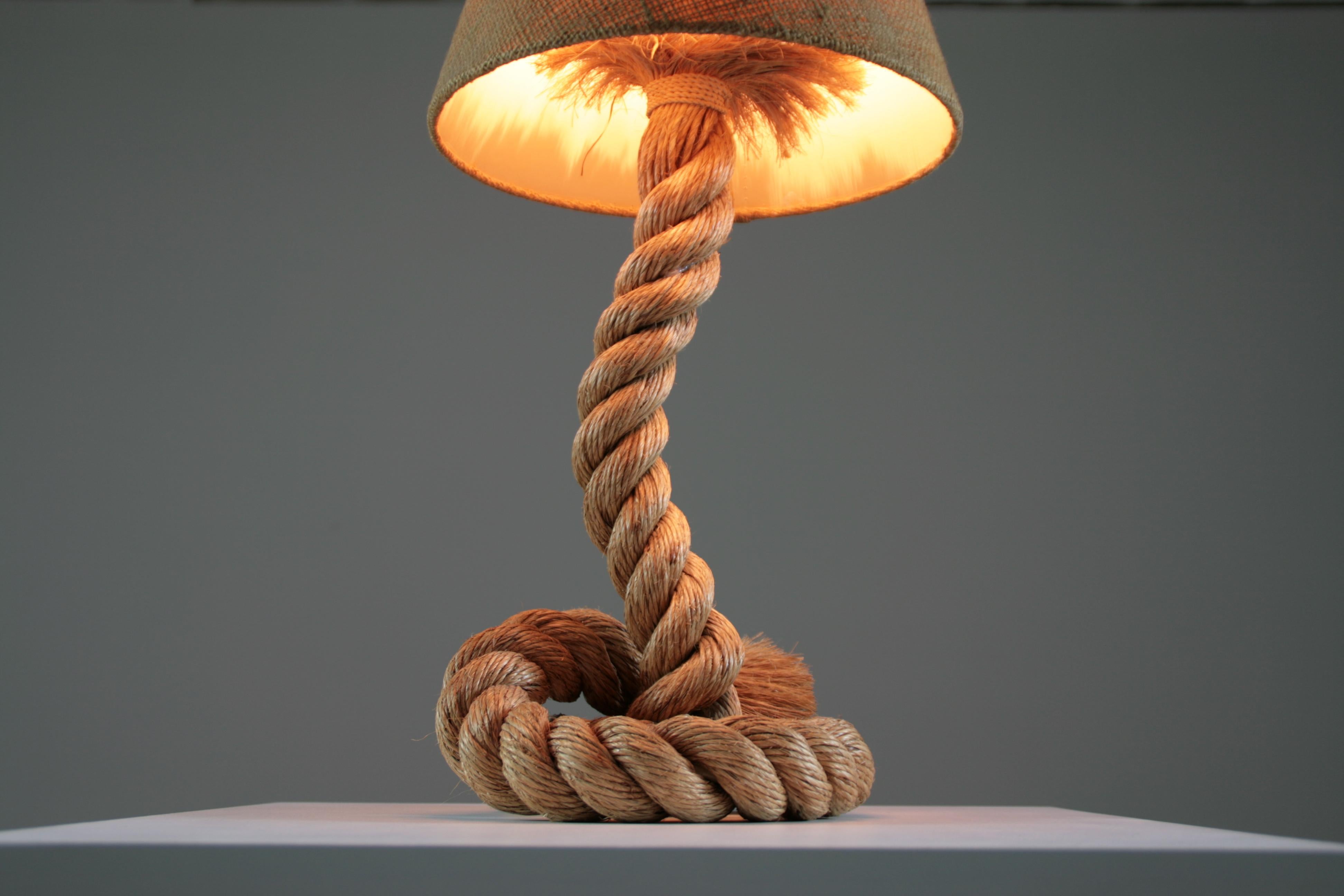 French Rope Table Lamp And Jute Shade By Audoux & Minet, 1950s For Sale 1