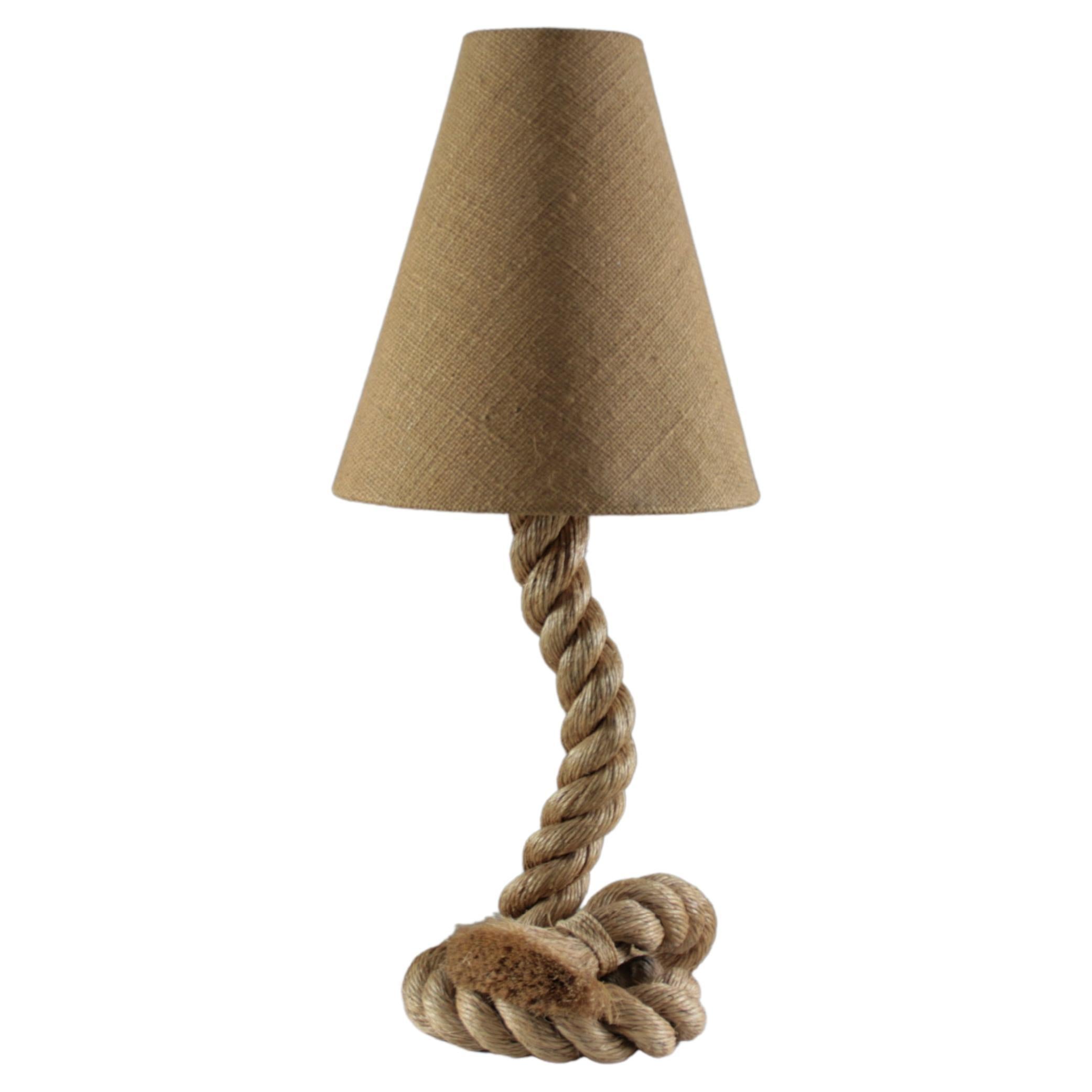 Lampe de table en corde et abat-jour en jute de Audoux & Minet, années 1950