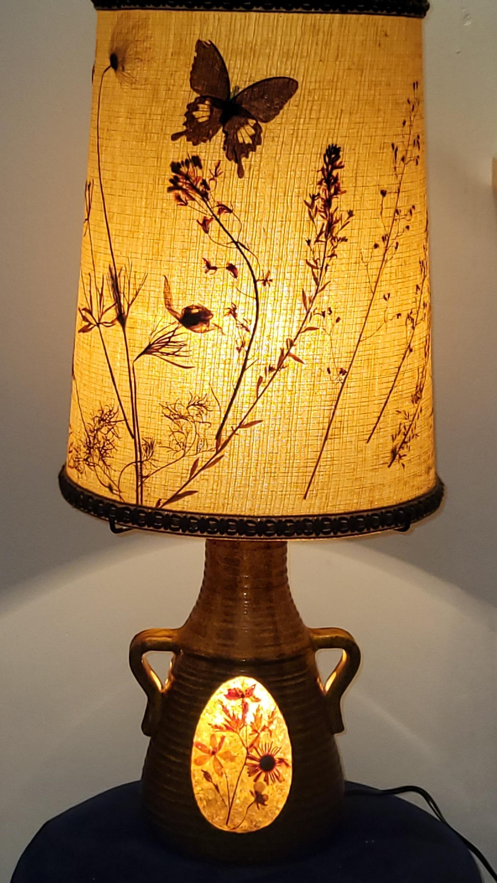 Lampe Accolay céramique française, double ampoule, abat jour, résine marron 1970 en vente 3