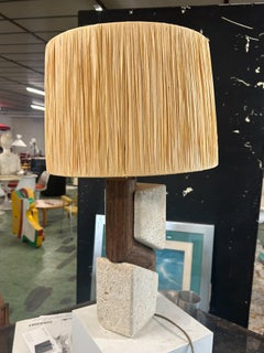 Lampe Albert Tormos, pierre et bois, années 60-70