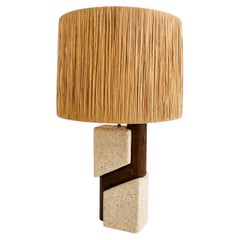 Lámpara Albert Tormos de piedra y madera, años 60-70