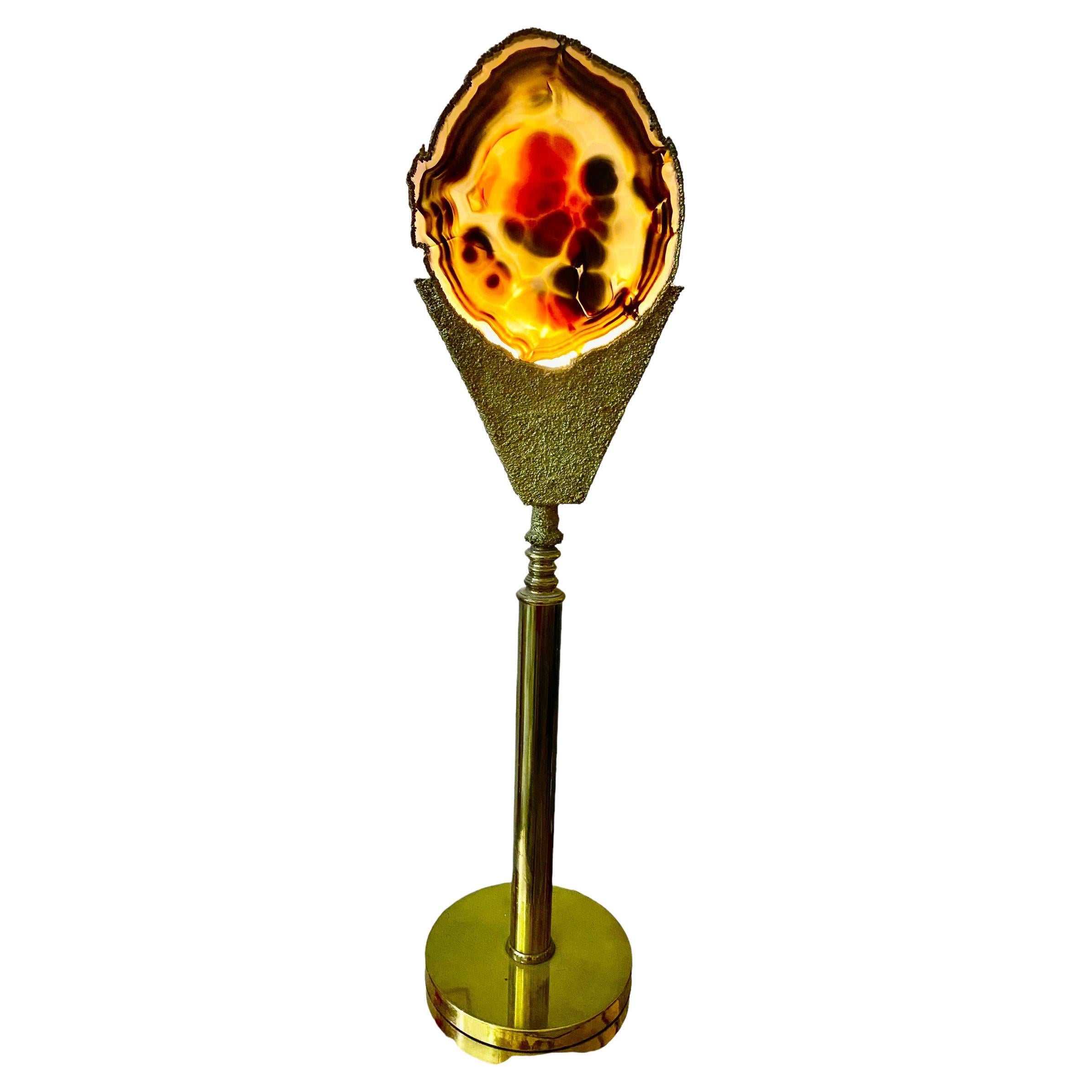 Lampe Attr Willy Darot Agate and Bronze, Netherland, 1970