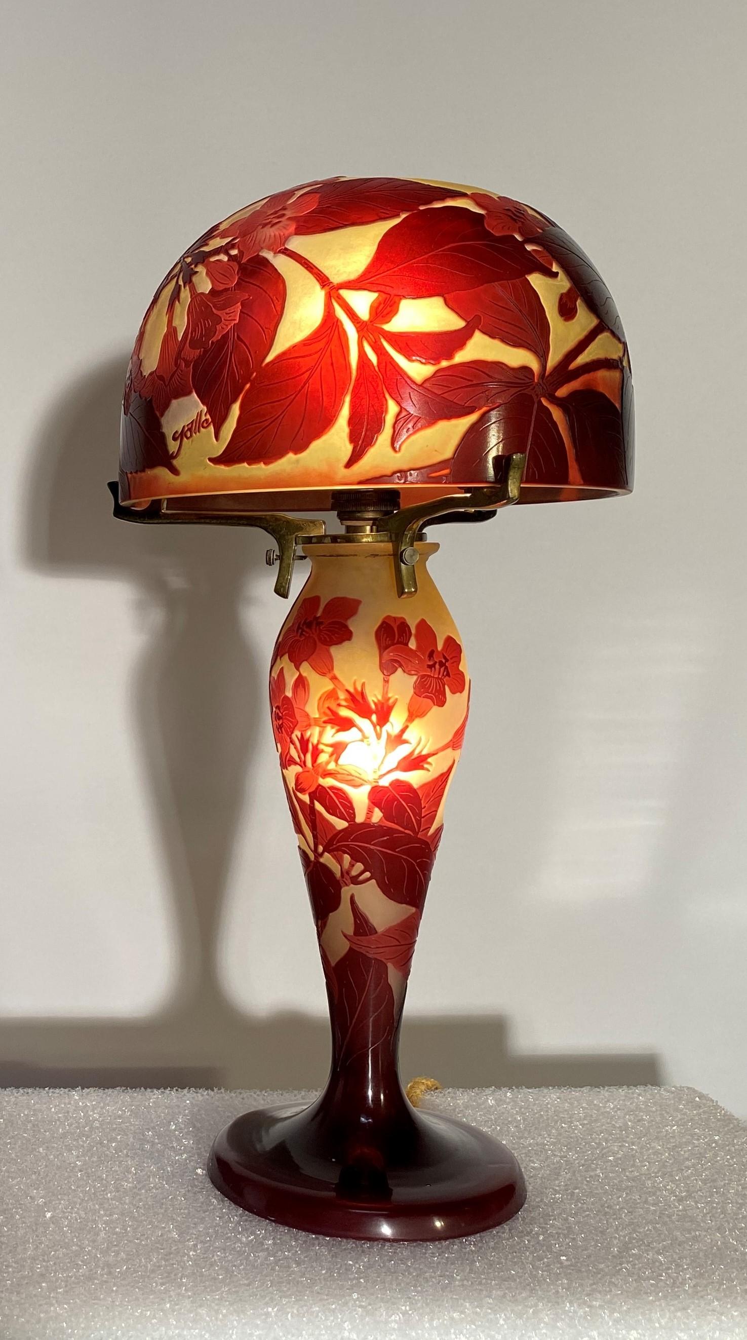 French 'Mushroom' Lamp In Multi-Layer Glass With Flower Decor  Emile Gallé For Sale