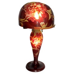 'Mushroom' Lamp In Multi-Layer Glass With Flower Decor  Emile Gallé