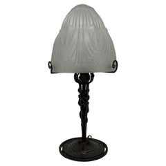 Lampe champignon fer forgé  Art Déco obus verre dépoli