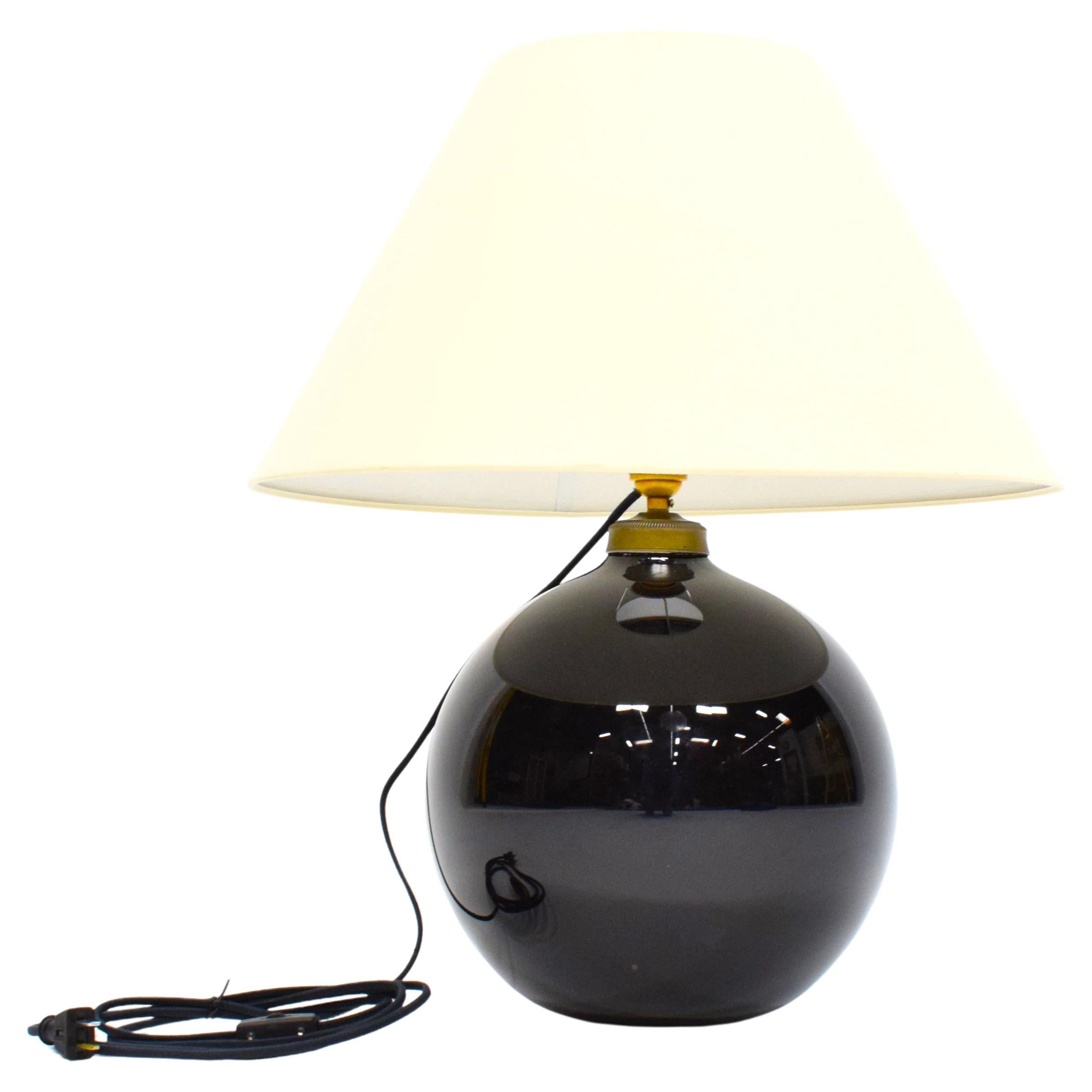 Table Lamp in the Style of Jacques Adnet, Verre Opalin Noir 