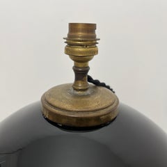 Lampe De Bureau Sphérique style Jacques Adnet, Verre Opalin Noir, France, 1930