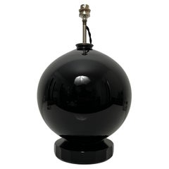 Lampe De Bureau Sphérique style Jacques Adnet, Verre Opalin Noir, France, 1930
