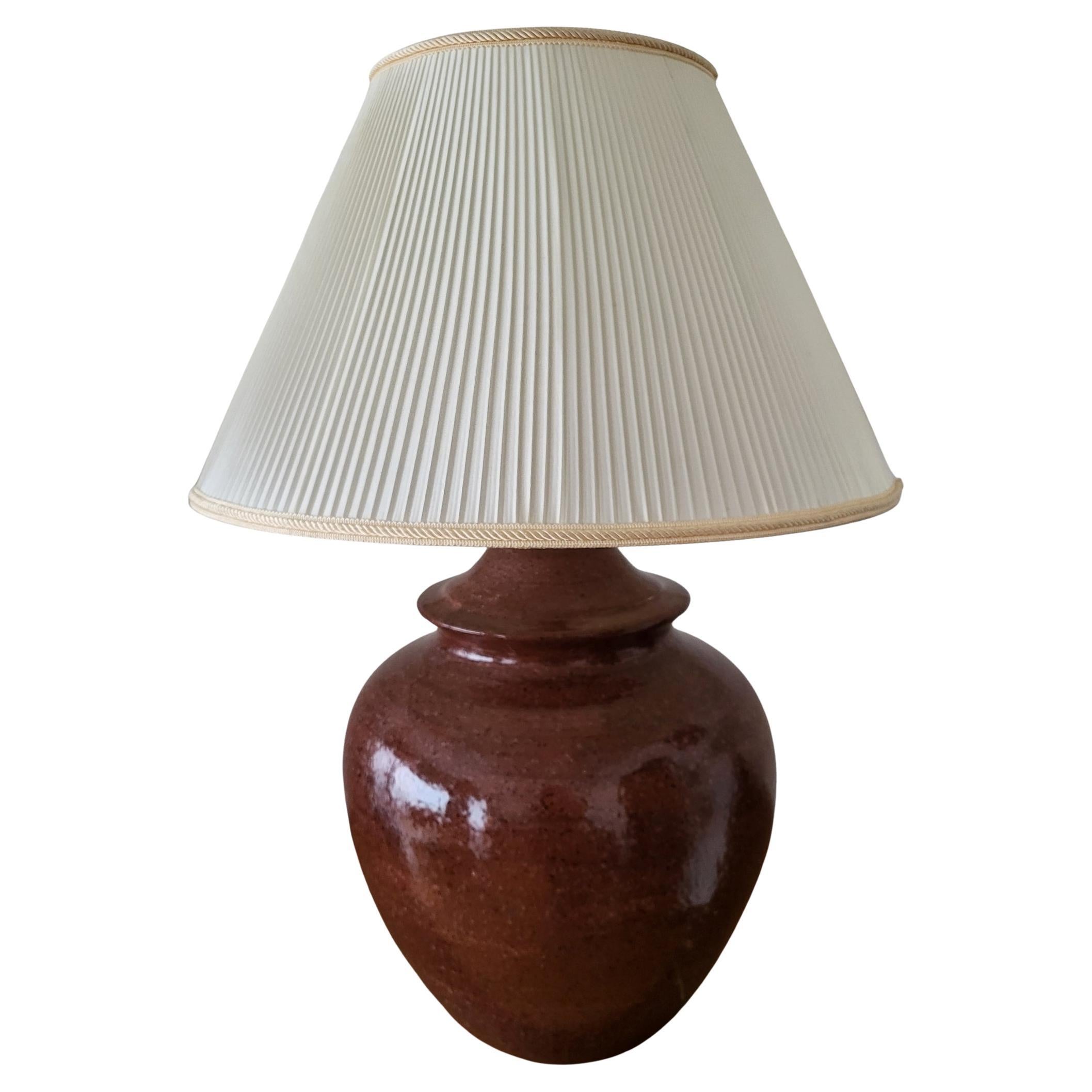 Hubert Olivier Ceramic Table Lamp, Bordeaux Glaze, France, Circa 1980