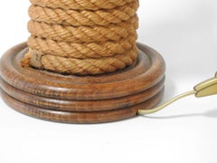 lampe de table en chêne et corde attribué à Audoux-Minet circa 1950